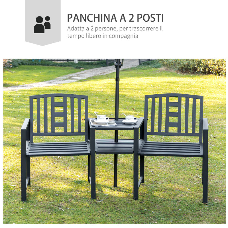 Panchina 2 Posti da Giardino 165x53,5x85,5 cm con Tavolino in Metallo Nero