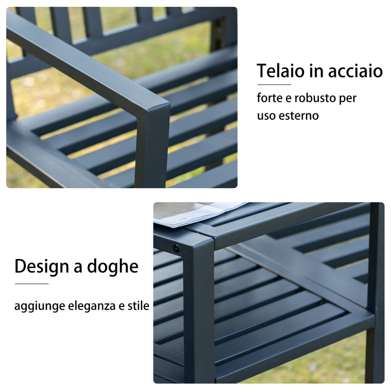 Panchina 2 Posti da Giardino 165x53,5x85,5 cm con Tavolino in Metallo Nero