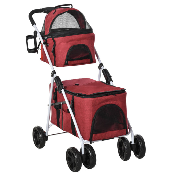 Poussette Double pour Chiens et Chats Pliable 82x48x100 cm en Métal et Tissu Oxford Rouge sconto