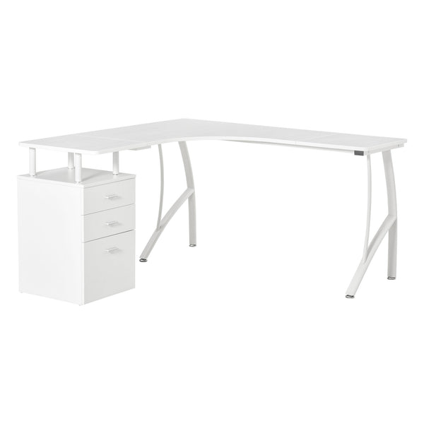 sconto Bureau d'Angle 143,5x143,5x76 cm avec Commode en Bois et Métal Blanc