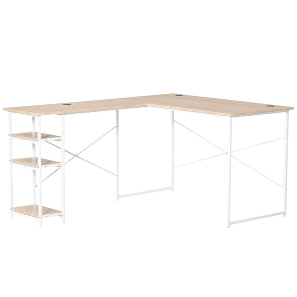 prezzo Bureau d'angle 150x120x74 cm avec 3 étagères en métal et bois et MDF blanc