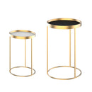 Set 2 Tavolini Impilabili con Bordo Alto in Metallo e MDF Oro