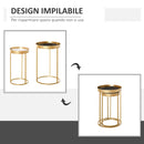 Set 2 Tavolini Impilabili con Bordo Alto in Metallo e MDF Oro