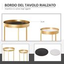 Set 2 Tavolini Impilabili con Bordo Alto in Metallo e MDF Oro