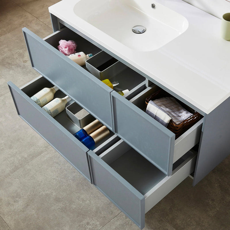 Mobile Bagno Sospeso 100 cm Lavabo e Specchio Malibù Grigio
