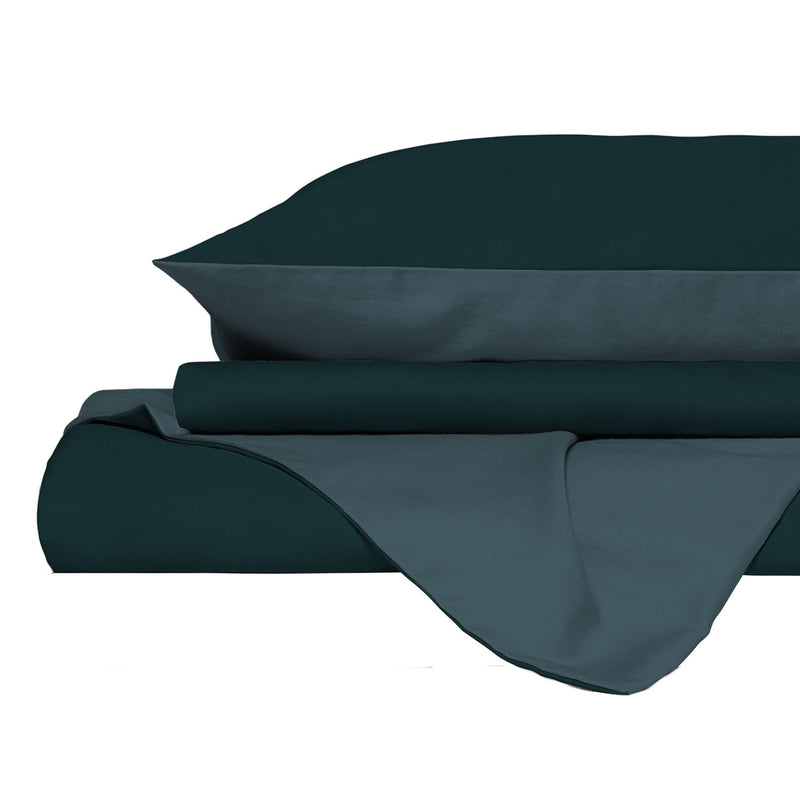 Copripiumino con Sacco e Federe in Tinta Unita Double Face Linea Zoe Ottanio e Salvia