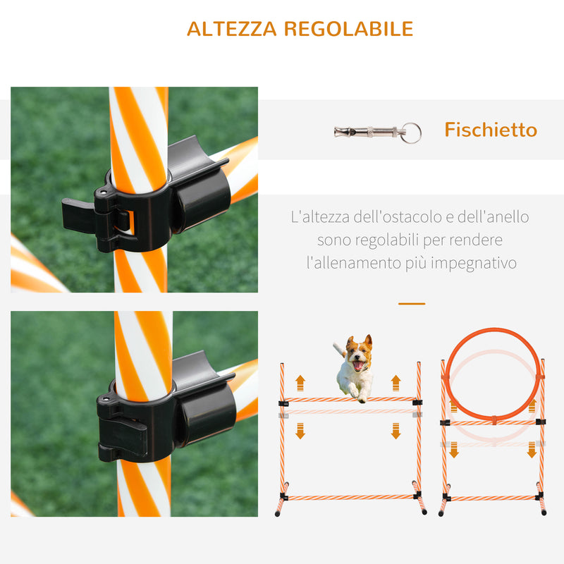 Set Addestramento Cani da Esterno Ø60x297 cm Slalom Ostacolo e Tunnel Arancione