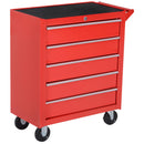 Carrello da Lavoro con 5 Cassetti Porta Utensili 69x33x75 cm in Acciaio Rosso