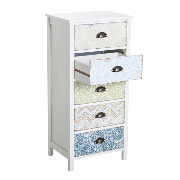 acquista Commode à 5 Tiroirs 46x34x97,5 cm en MDF Blanc