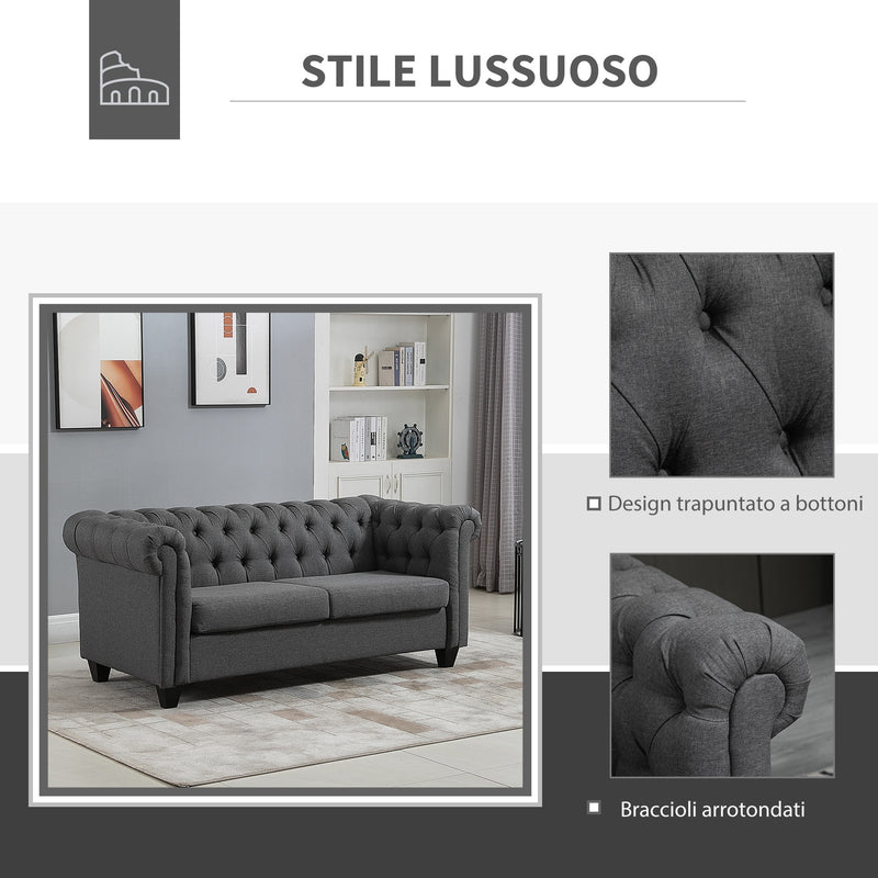 Divano 2 Posti 185x81x78 cm in Tessuto Effetto Lino Grigio