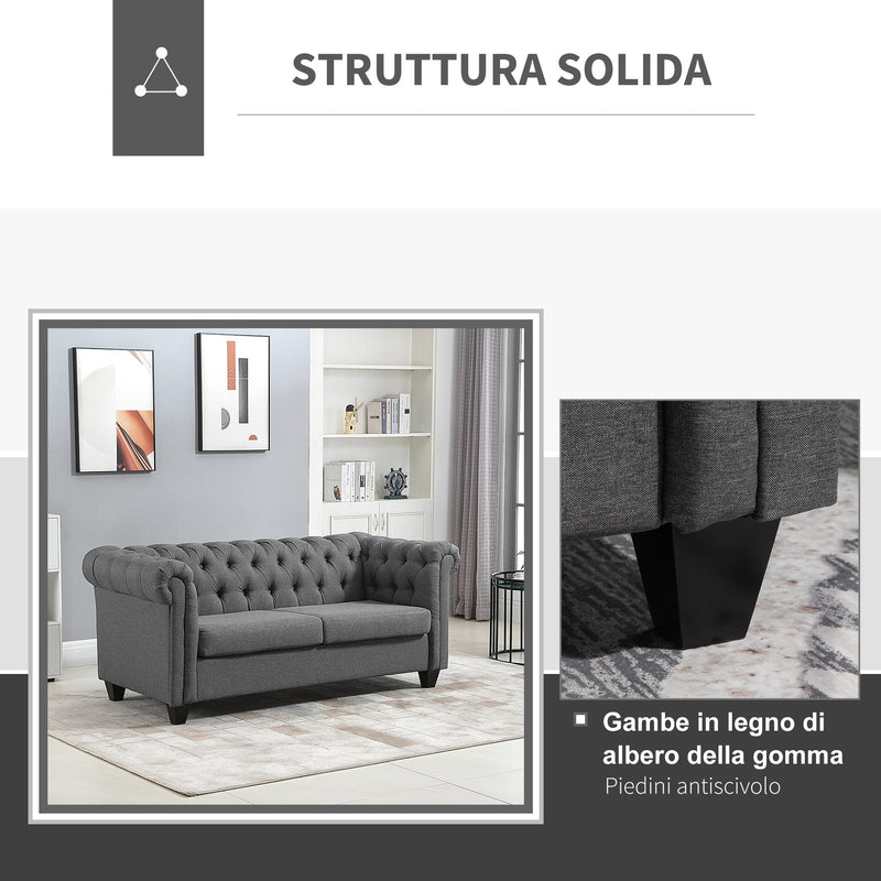 Divano 2 Posti 185x81x78 cm in Tessuto Effetto Lino Grigio