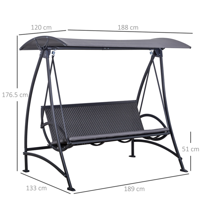 Dondolo 3 Posti da Giardino 189x133x176,5 cn in Metallo e Poliestere Grigio