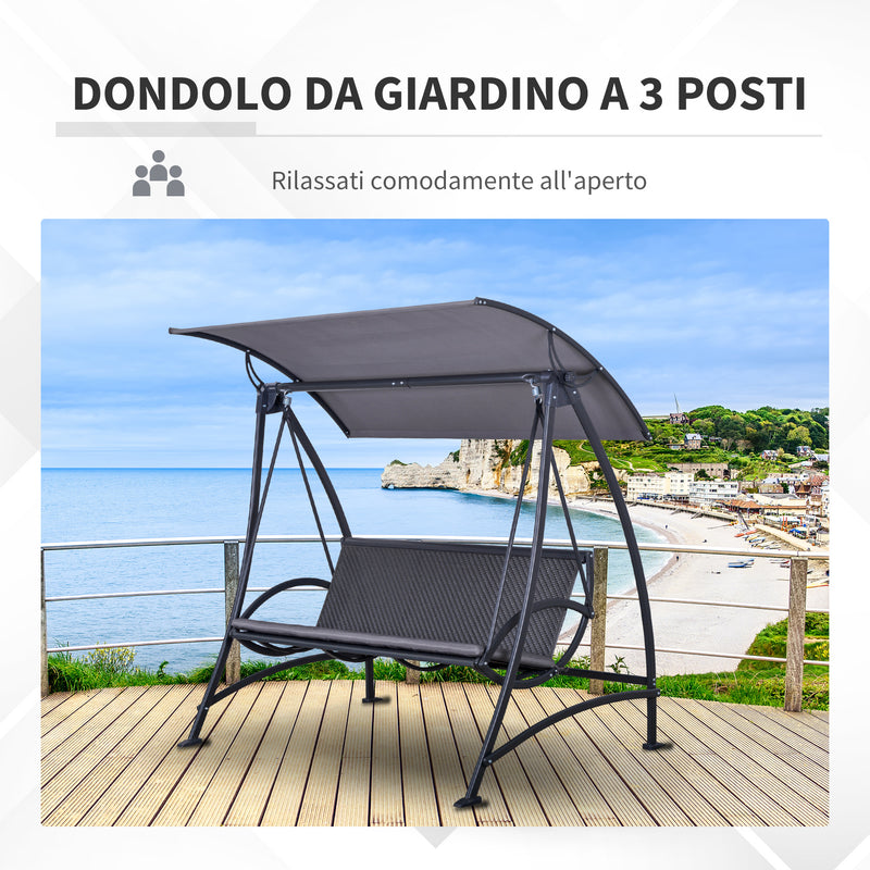 Dondolo 3 Posti da Giardino 189x133x176,5 cn in Metallo e Poliestere Grigio