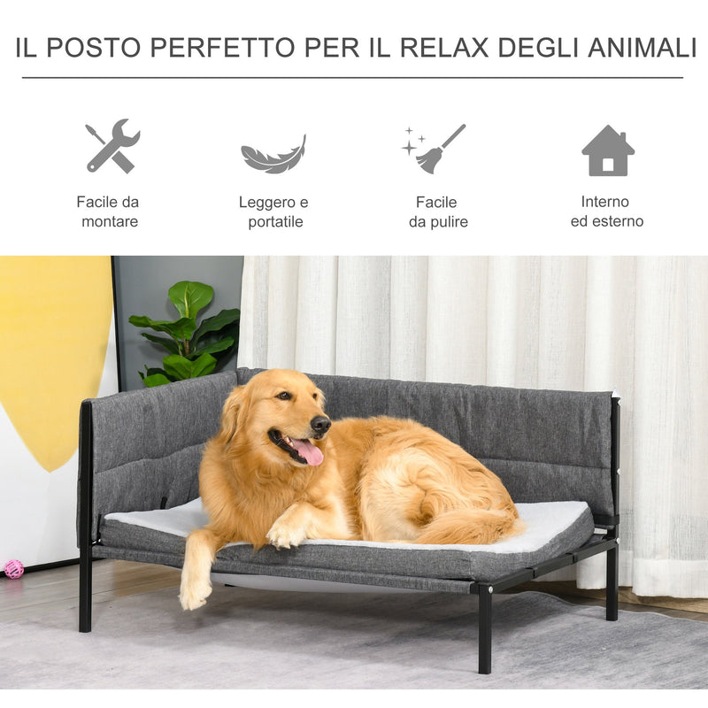Divano Cuccia per Cani Grandi 93,5x69x48,5 cm in Tessuto Effetto Lino Grigio