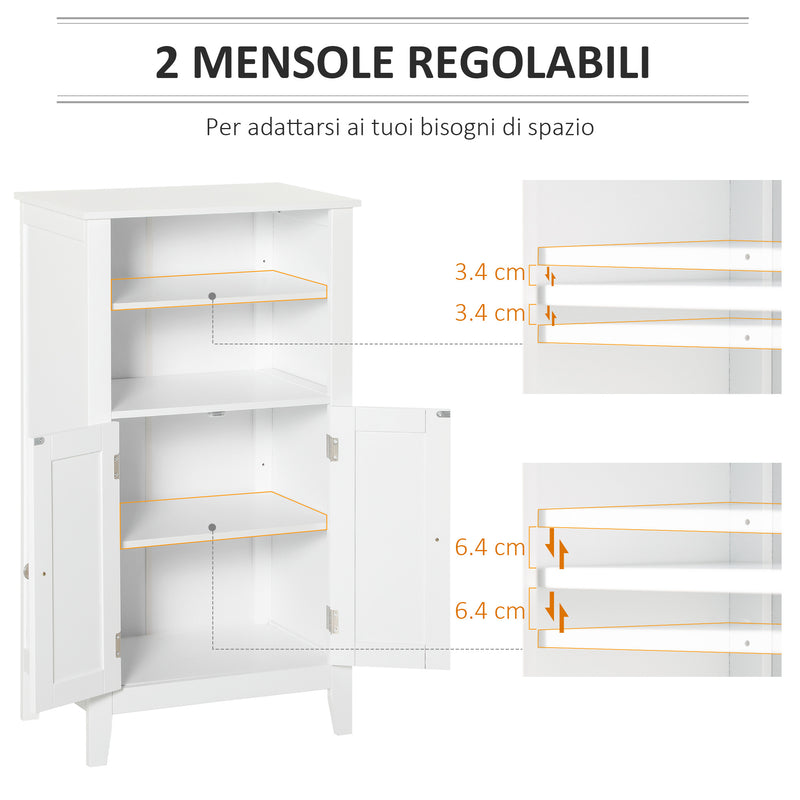 Mobiletto da Bagno 1 Mensola 2 Ante 50x30x93 cm in Legno Bianco
