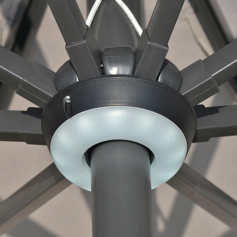 Ombrellone da Giardino con Luci LED a Pannello Solare Ø2,66m in Metallo e Poliestere Grigio