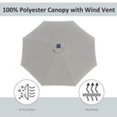 Ombrellone da Giardino con Luci LED a Pannello Solare Ø2,66m in Metallo e Poliestere Grigio