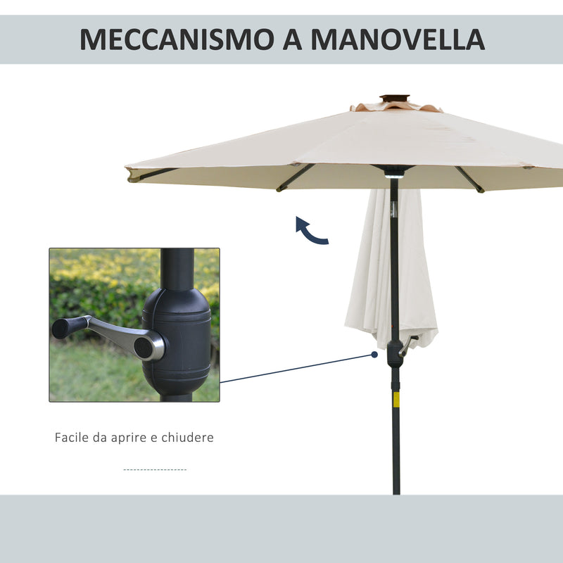 Ombrellone da Giardino con Luci LED a Pannello Solare Ø2,66m in Metallo e Poliestere Bianco Crema