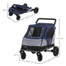 Passeggino per Cani Taglia Piccola Media 104,5x68,5x110 cm in Acciaio e Tessuto Oxford Grigio e Blu