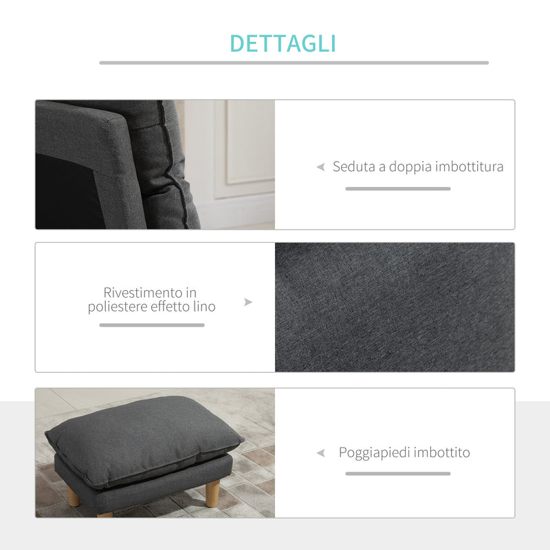 Poltrona Relax Reclinabile con Puof Poggiapiedi in Tessuto Grigio