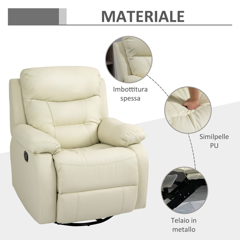 Poltrona Relax Reclinabile con Poggiapiedi in Similpelle Bianca