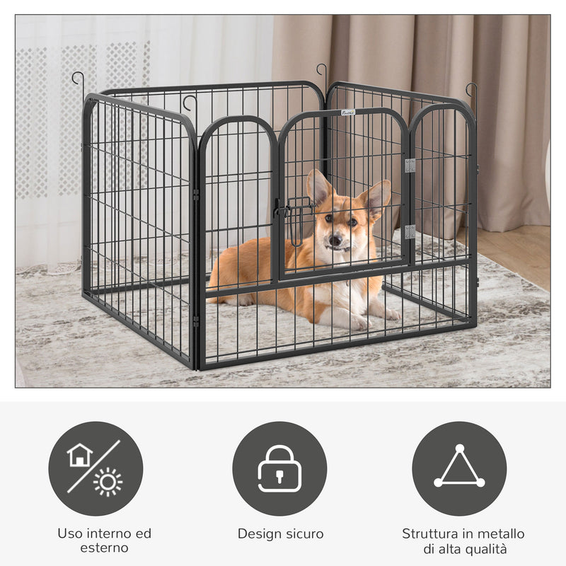 Recinto per Cani Modulare 4 Pannelli 79x60 cm Metallo Grigio Scuro