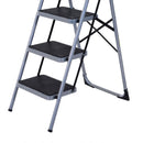 Scala Pieghevole Salvaspazio 4 Gradini 48x63x155 cm max 150kg in Metallo Argento e Nero