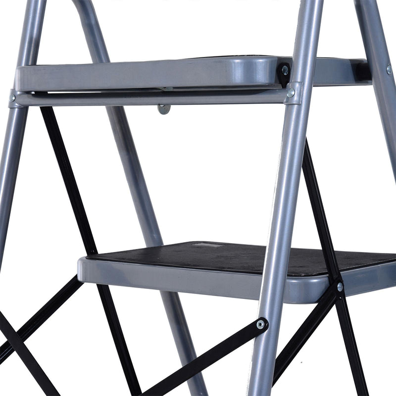 Scala Pieghevole Salvaspazio 4 Gradini 48x63x155 cm max 150kg in Metallo Argento e Nero