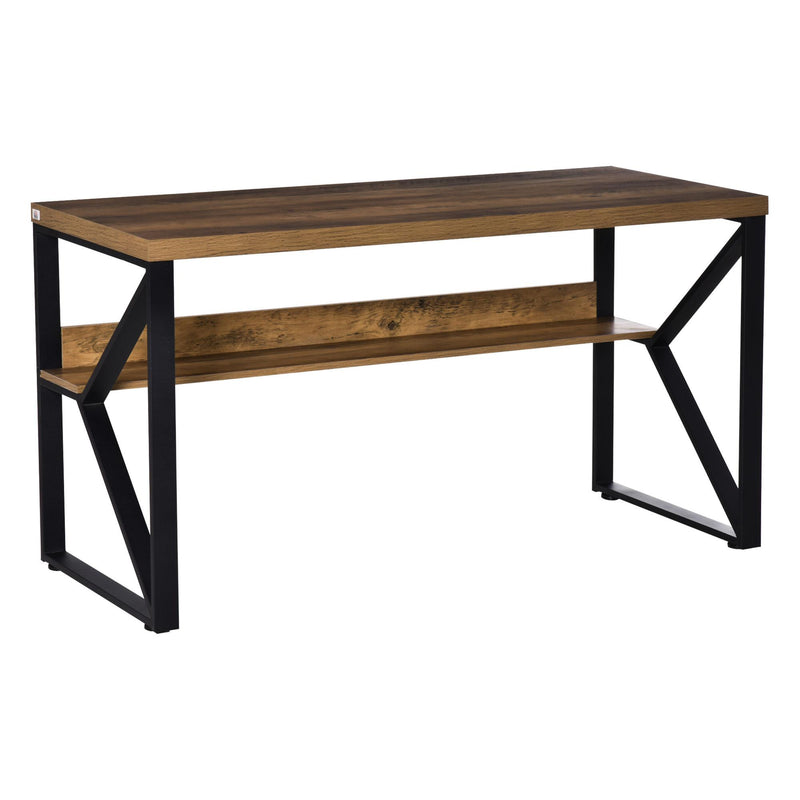 Scrivania da Ufficio Moderna 140x60x76 cm con Mensola e Gambe a K Nero Marrone