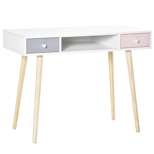 prezzo Bureau Enfant 100x48x76,5 cm en Pin et MDF Blanc Rose et Gris