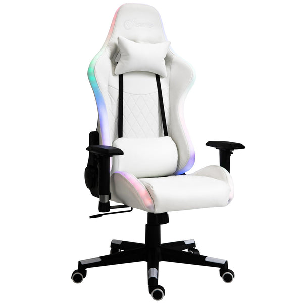 sconto Chaise de jeu ergonomique avec lumières LED en similicuir blanc