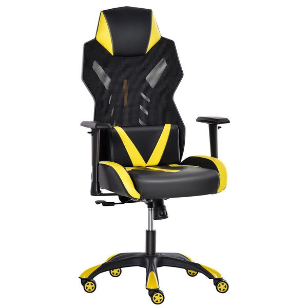sconto Chaise de jeu ergonomique en similicuir noir et jaune et filet