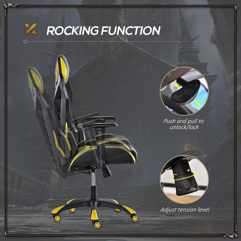 Sedia da Gaming Ergonomica in Similpelle e Rete Nero e Giallo
