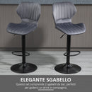 Set 2 Sgabelli da Bar 47x51,5x91,5-113,5 cm in Poliestere Vellutato Grigio