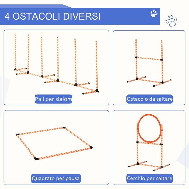 Set Addestramento Cani da Esterno Slalom Ostacolo e Tunnel con Sacca Trasporto Arancione