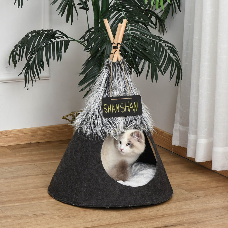 Tenda Cuccia per Gatti e Cani Piccoli Ø50x70 cm in Feltro Peluche Grigio