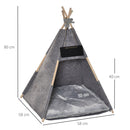 Tenda Cuccia per Gatti e Cani Piccoli 58x58x80 cm in Feltro Peluche Grigio