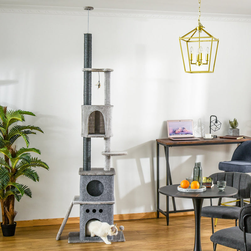 Albero Tiragraffi per Gatti 60x40x225-255 cm con Corde in Sisal Grigio