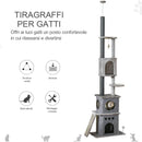 Albero Tiragraffi per Gatti 60x40x225-255 cm con Corde in Sisal Grigio