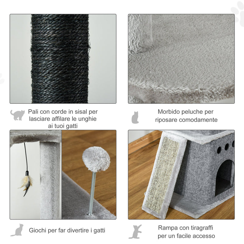 Albero Tiragraffi per Gatti 60x40x225-255 cm con Corde in Sisal Grigio