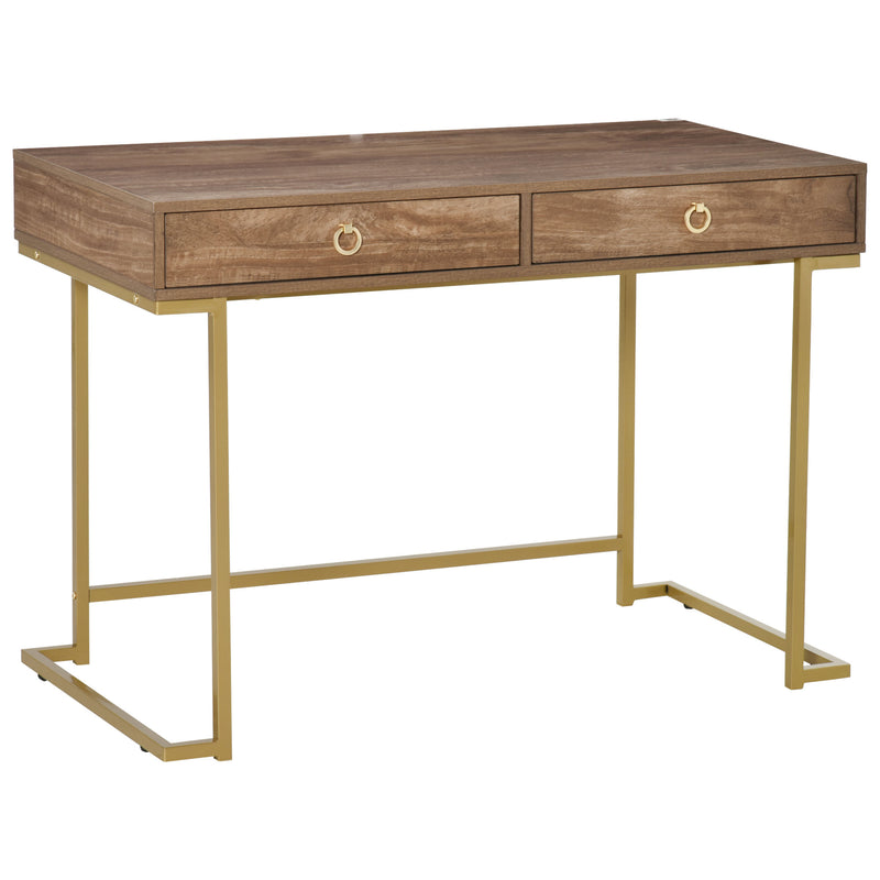 Consolle Ingresso 2 Cassetti 110x55x76 cm in Metallo e MDF Marrone e Oro