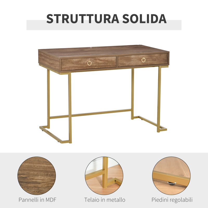 Consolle Ingresso 2 Cassetti 110x55x76 cm in Metallo e MDF Marrone e Oro
