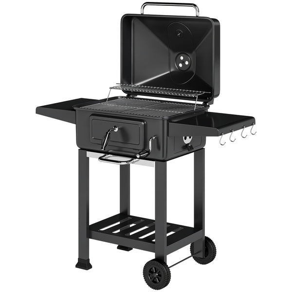 Barbecue a Carbone 112x63x101,5 cm Affumicatore Portatile con Ventilazione Termometro e Mensole Laterali in Acciaio Nero acquista