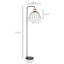 Lampada da Terra 44x34x154 cm in Metallo e Rattan Nero