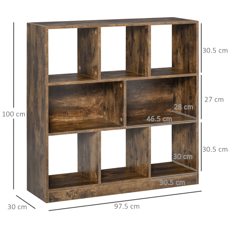 Libreria 3 Ripiani 8 Vani 97,5x30x100 cm in MDF Marrone Rustico