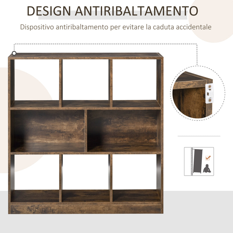 Libreria 3 Ripiani 8 Vani 97,5x30x100 cm in MDF Marrone Rustico