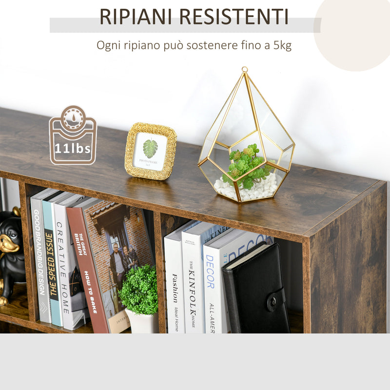 Libreria 3 Ripiani 8 Vani 97,5x30x100 cm in MDF Marrone Rustico