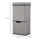 Pattumiera ad Apertura Automatica 42x30x81 cm 72lt 3 Scomparti in Acciaio e ABS