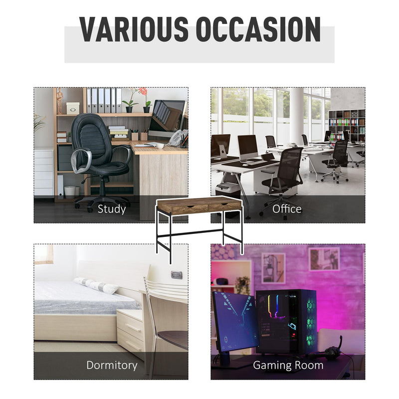 Scrivania Moderna 110x55x75 cm in Metallo e MDF Nero e Marrone