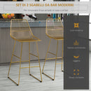 Set 2 Sgabelli Alti da Bar 53x56x110 cm in Metallo Oro